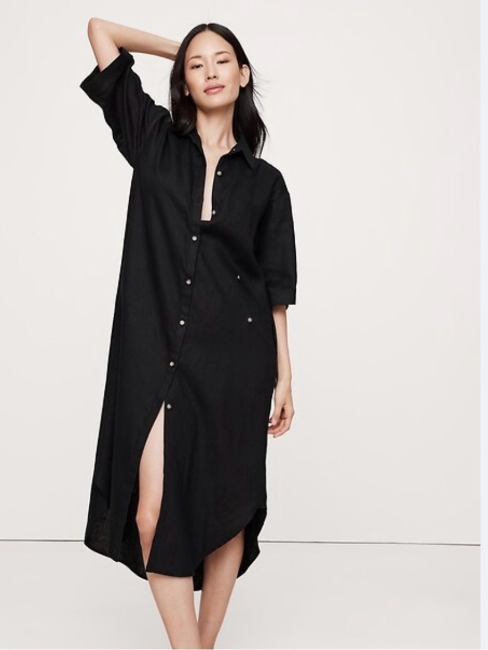 Banana Republic Asymmetrical Black Midi Shirt Dress Size Small NWOT